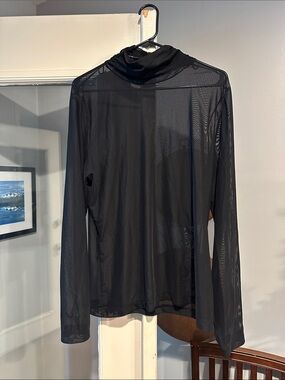 White House Black Market Black Sheer Mesh Turtleneck Top